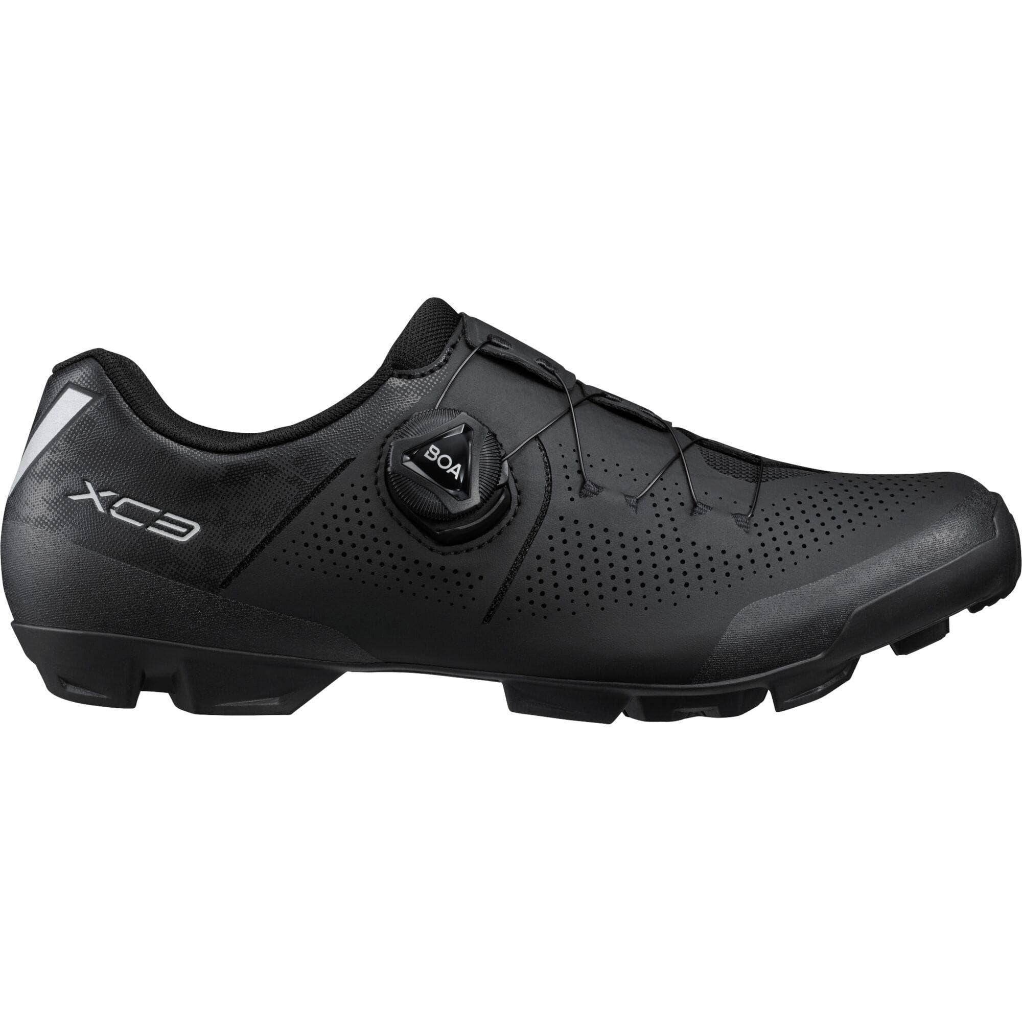 Shimano XC3W women's mountain biking shoes with BOA fit system and SPD compatibility, shown in black with rugged soles.