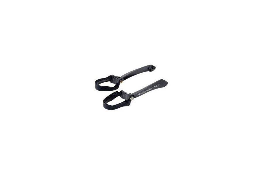 Topeak Defender RC1 Fixer Arm Set in black for secure mudguard attachment, shown with mounting hardware and components.