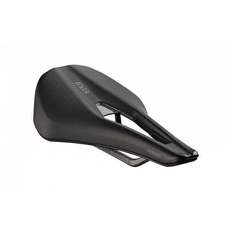Fizik Tempo Argo R1 endurance road bike saddle with Wingflex design, black with sleek aerodynamic profile and ergonomic shape.