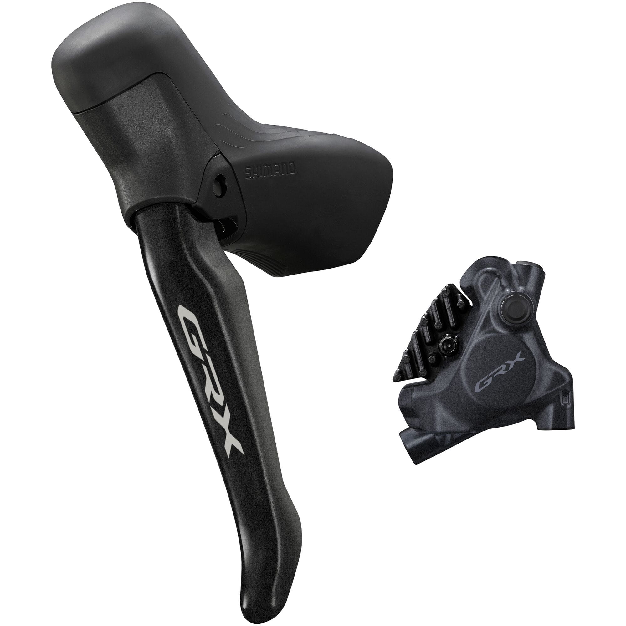 Shimano GRX BL-RS717 left rear hydraulic disc brake lever with BR-RX410 caliper for gravel bike components.