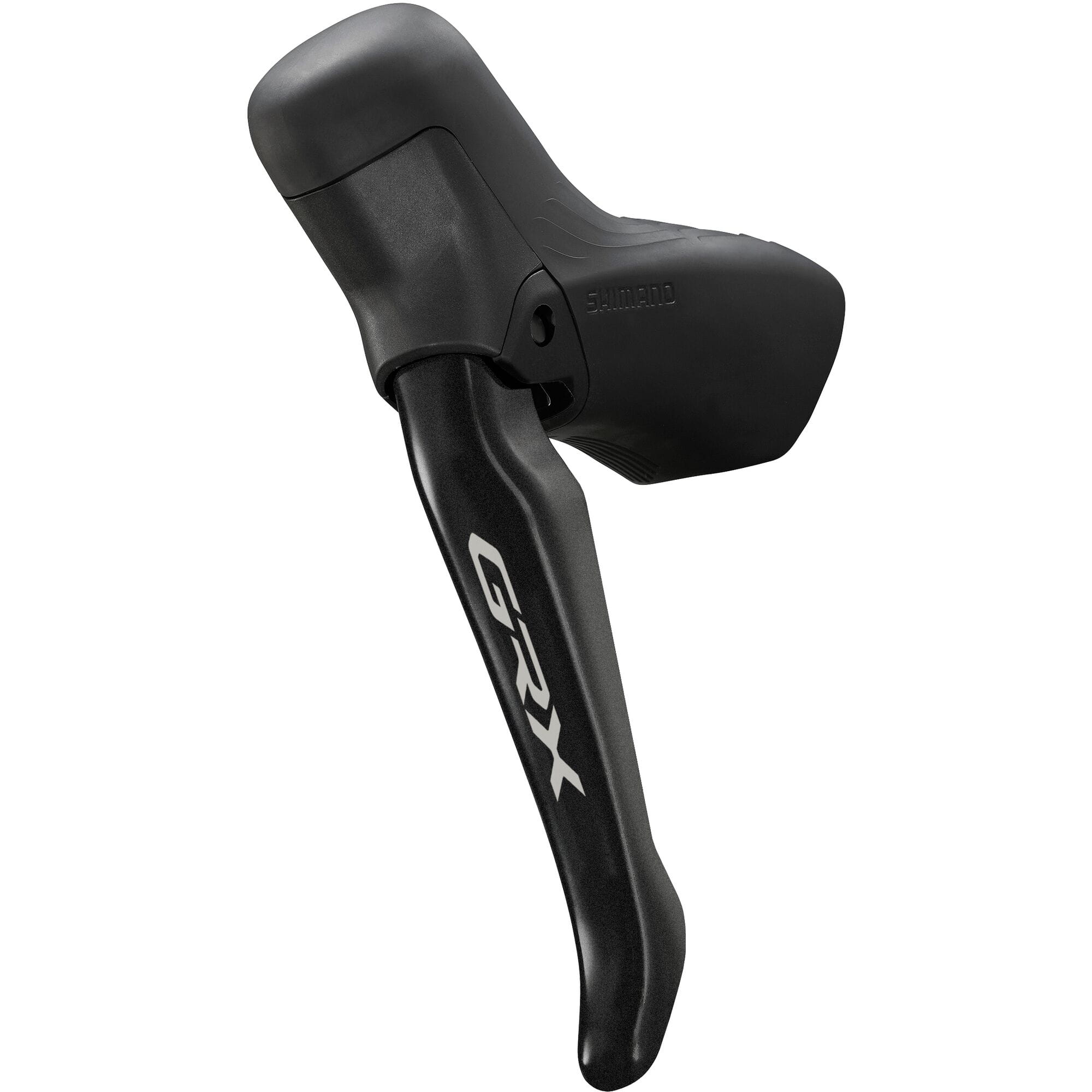 Shimano GRX BL-RS717 left hydraulic disc brake lever with BR-RX410 caliper for gravel bike components, showing close-up of hardware.