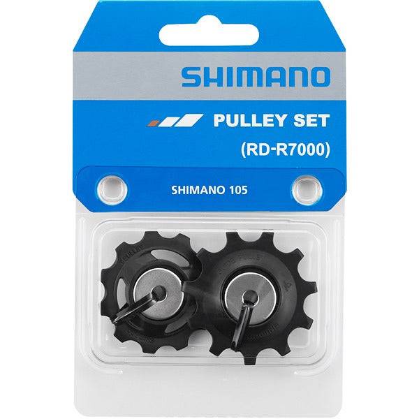 Shimano 105 RD-R7000 rear derailleur tension and guide pulley set for bike component replacement.