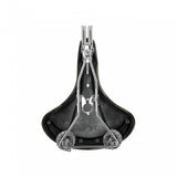 Brooks B33 saddle with rear coil springs and chrome rails for comfortable cycling, showcasing the leather saddle's detailed craftsmanship.