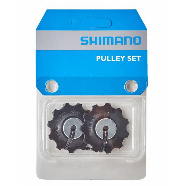 Shimano Deore RD-T610 rear derailleur tension and guide pulley set for bicycle components, shown in close-up on a white background.