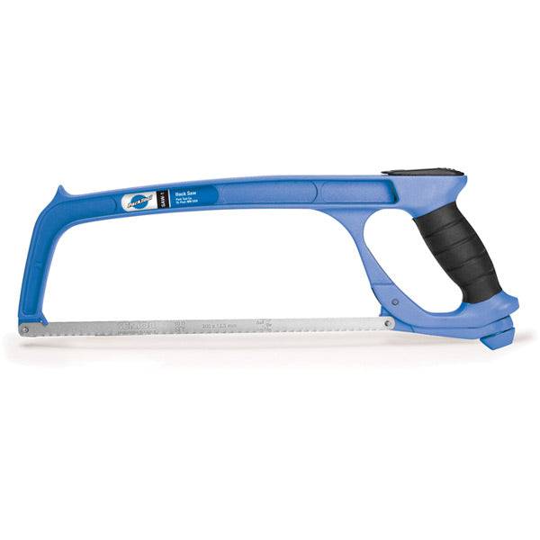 Park Tool SAW-1 hacksaw with adjustable tension and 12-inch blades, ideal for precise workshop cutting tasks.
