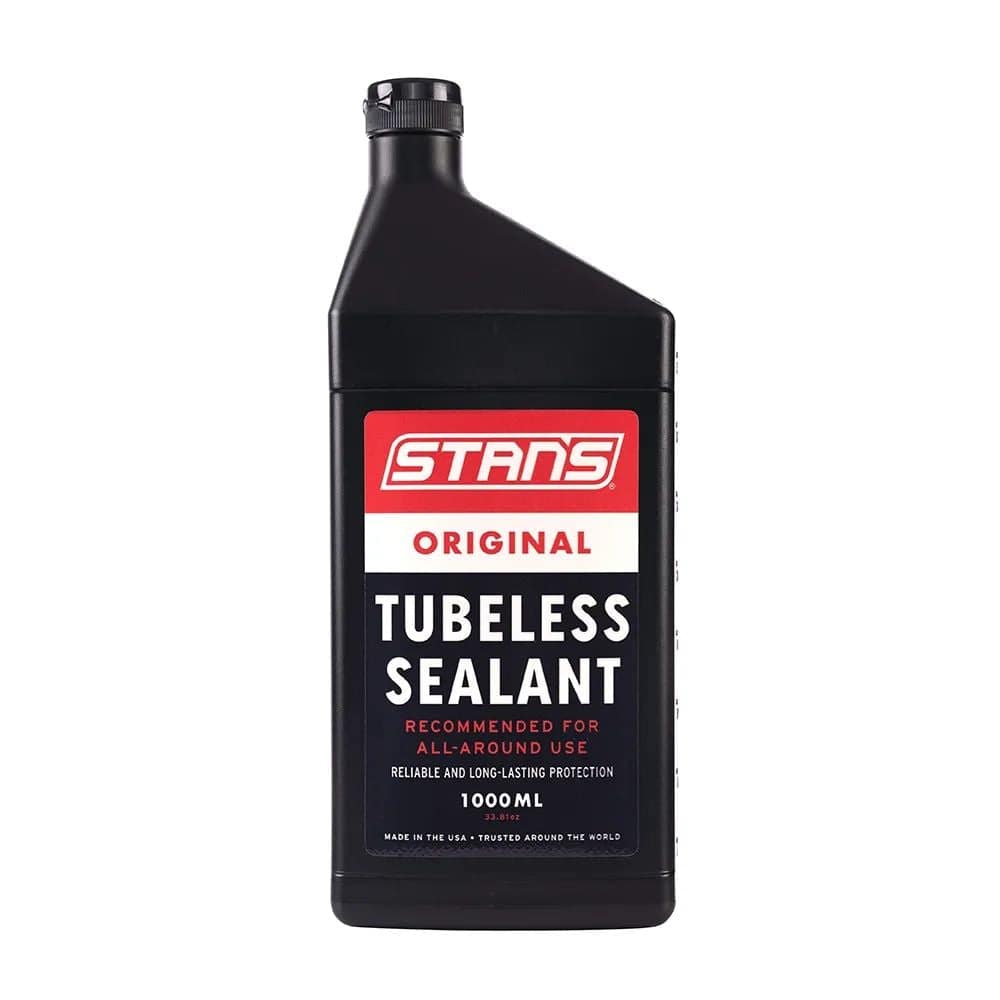 Stan's No Tubes tubeless tyre sealant 1000ml bottle for road and MTB bikes, ideal for tubeless bike tyre maintenance.