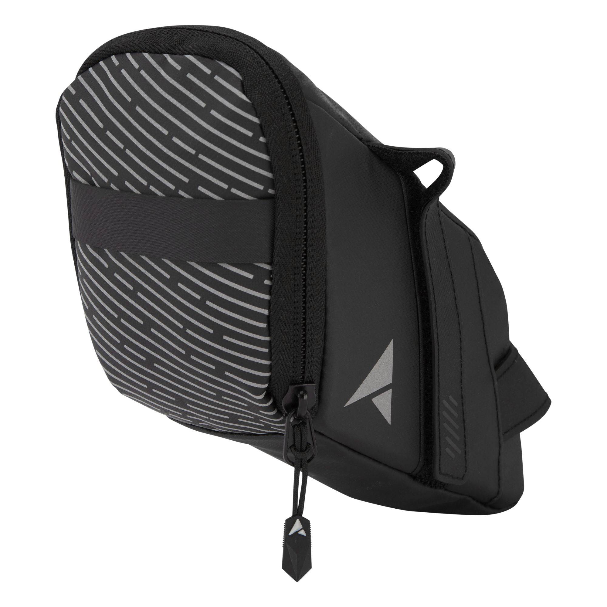 Altura Nightvision large 0.8L black saddle bag with reflective details and LED loop for bike accessories.