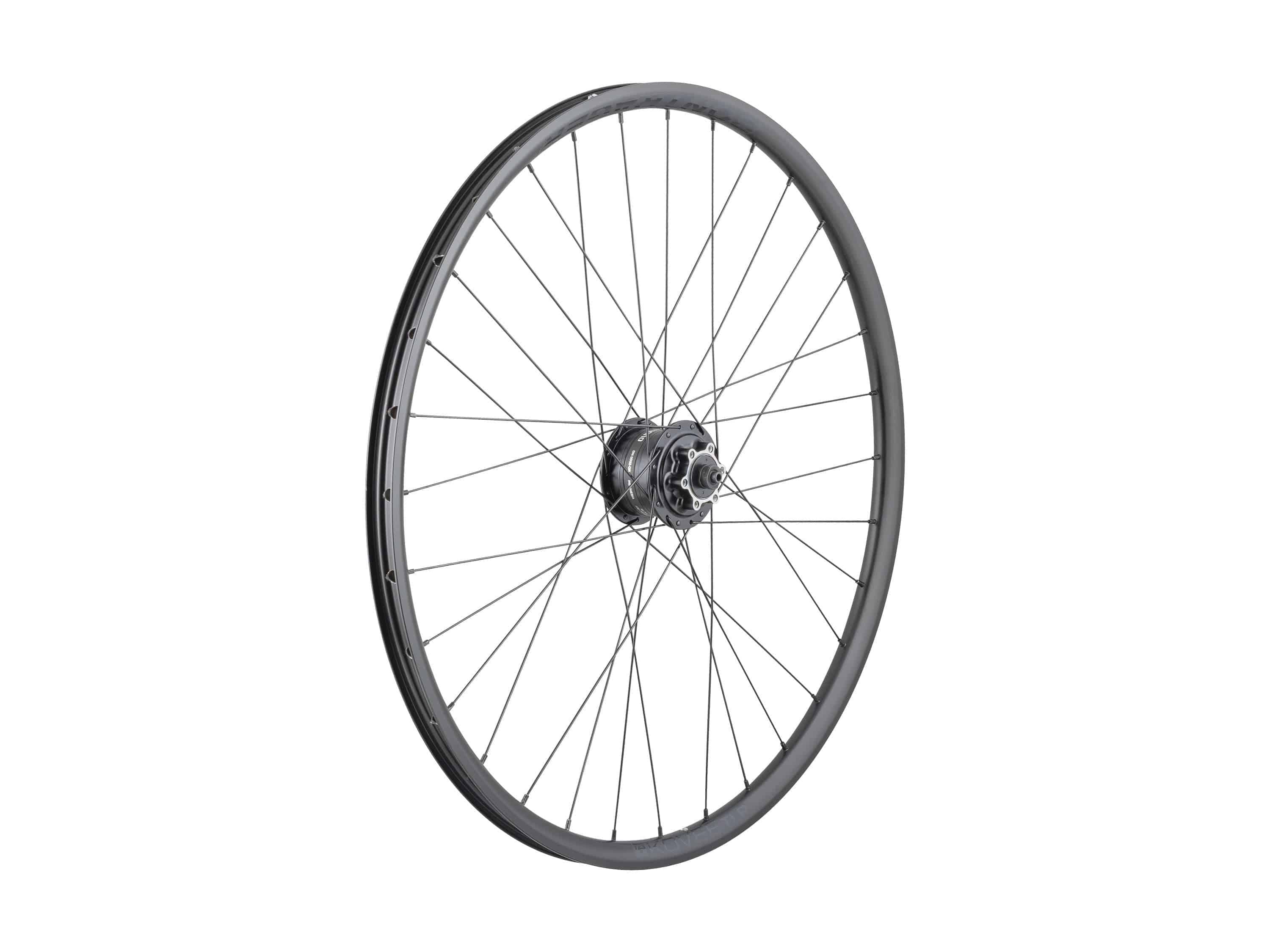 Bontrager Kovee TLR Dynamo 27.5-inch MTB front wheel with 6-bolt disc brake, tubeless-ready, black, 32H spokes, mountain biking component