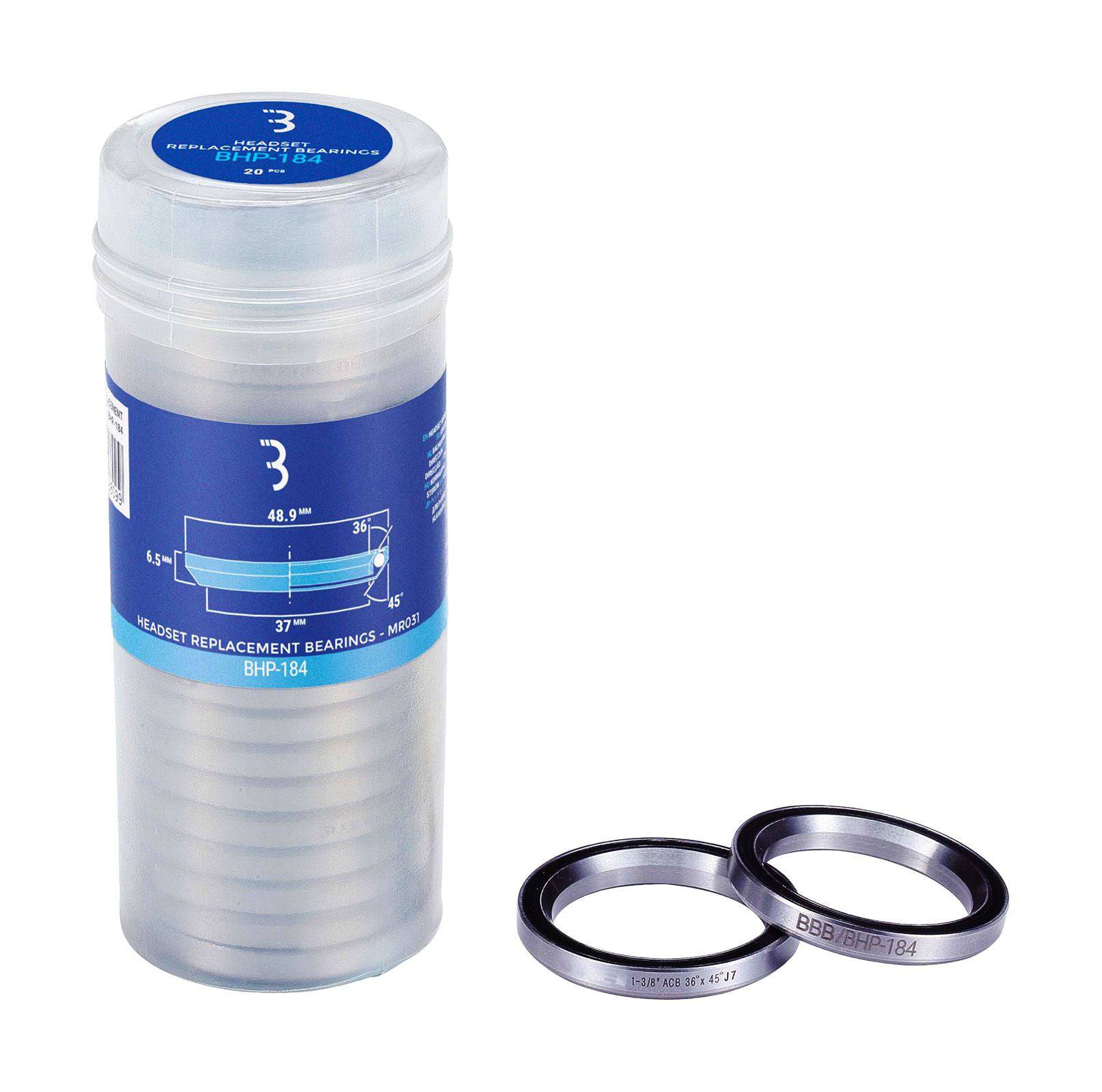 BBB BHP-184 sealed headset bearings for bikes, 1.3/8 inch, 48.9×6.5mm, 36°×45° angles, durable cycling components