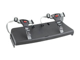 Trek Fetch+ 4 child bike seat bench in black, showing padded seat and safety harness for comfortable, secure riding.