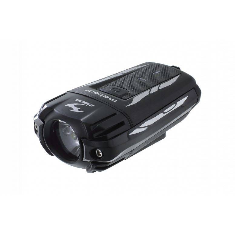 Black Moon Sport Meteor 400lm bike front light with quick release, rechargeable, designed for visibility and safety during night rides.
