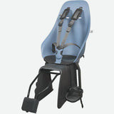 Urban Iki TA-KE rear child seat mounted on e-bike frame, designed for safe and comfortable bike riding with children.
