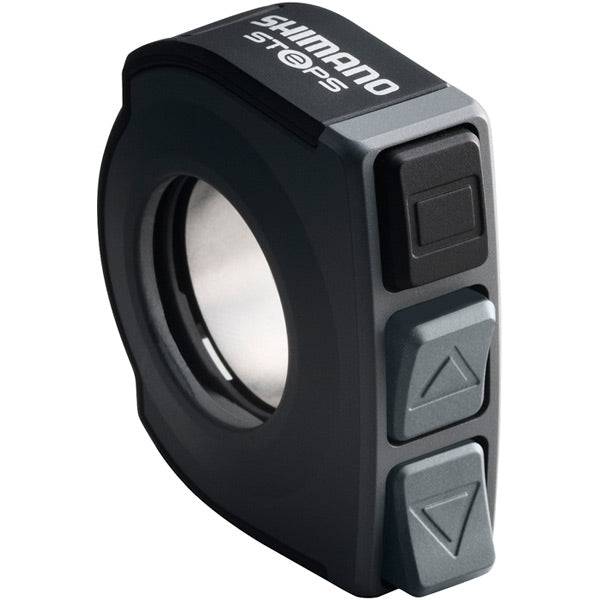 Shimano STEPS SW-E6000 e-bike switch with cord bands in grey, designed for E6000 and SEIS e-bike systems.