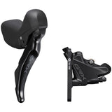 Shimano GRX ST-RX400 hydraulic shifter and BR-RX410 flat mount brake caliper set for the right front bike component.