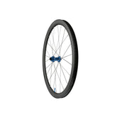 Hope RX40 Carbon Gravel Wheelset 700C with blue rim, front view showing disc brake hub and tubeless-ready design