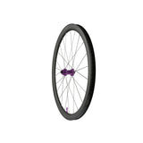 Hope RX40 Carbon Gravel Wheelset 700C front wheel with purple rim, tubeless-ready, 24-hole, centerlock disc brake compatibility.