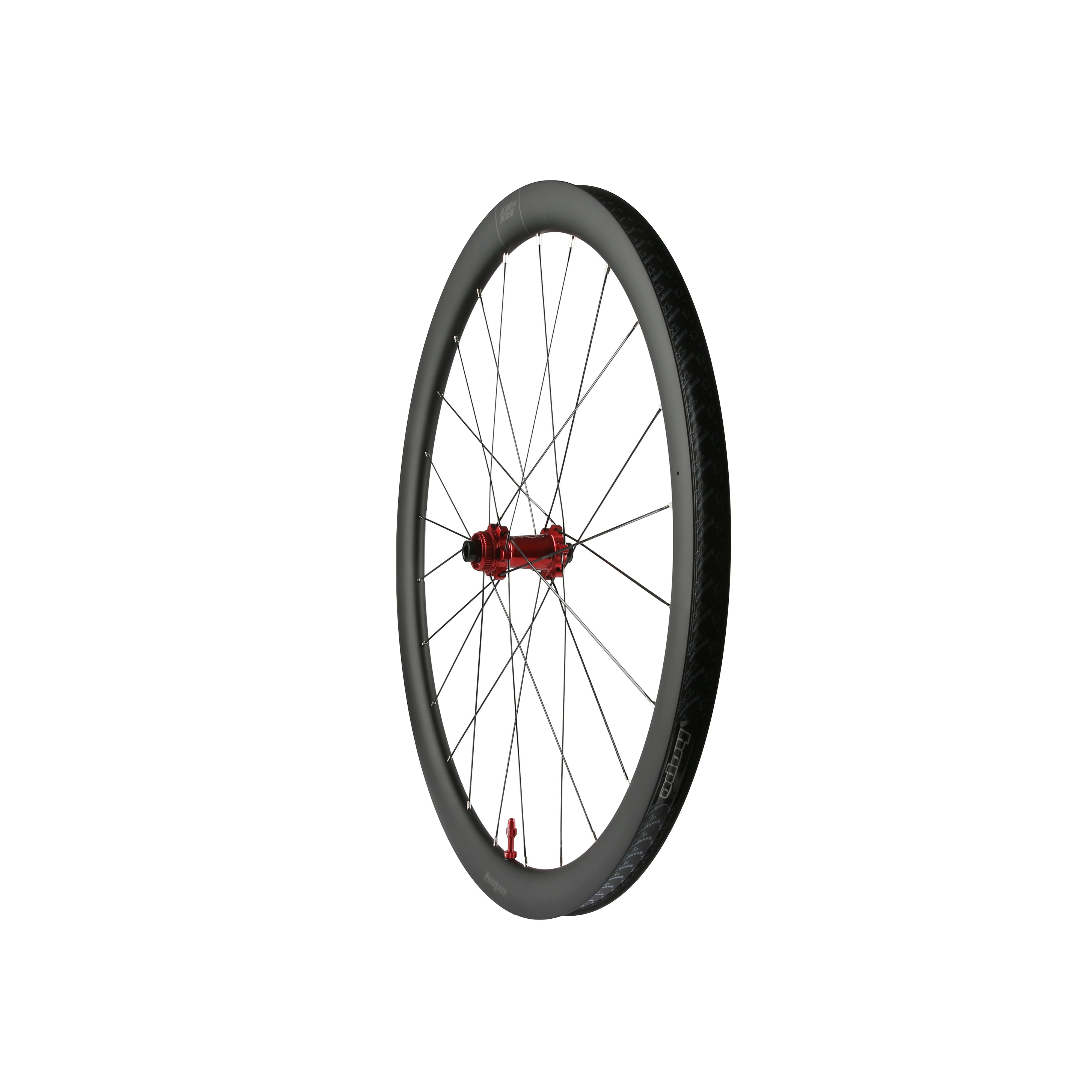 Hope RX40 Carbon Gravel Wheelset 700C front wheel with red rim, centerlock disc hub, tubeless ready, 24H Pro 5 spokes.