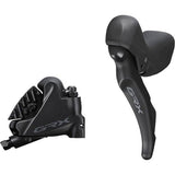 Shimano ST-RX600 gravel shifters with BR-RX400 hydraulic disc brake bled kit, mounted on gravel bike handlebars.