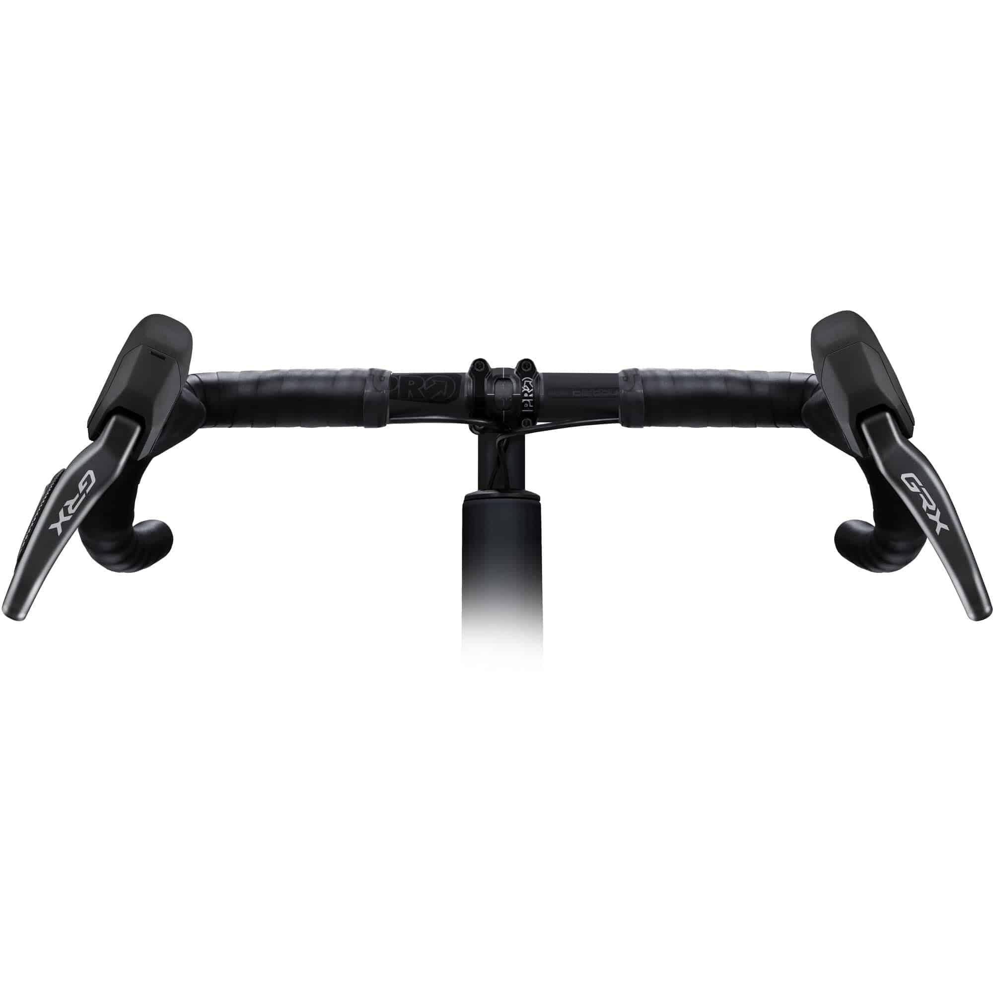 Shimano GRX hydraulic disc brake lever and rear caliper, model BL-RX825 and BR-RX820, mounted on a bicycle handlebar.