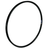 Black Gruenert 700c clincher road rim with 36 holes, compatible with Trek bike wheels, shown in close-up view