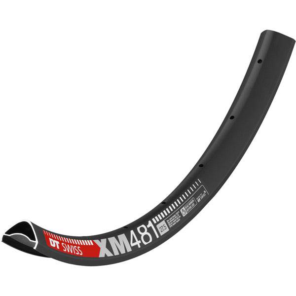 DT Swiss XM 481 SBWT black MTB rim with disc-specific Presta valves, tubeless-ready, designed for mountain biking components.