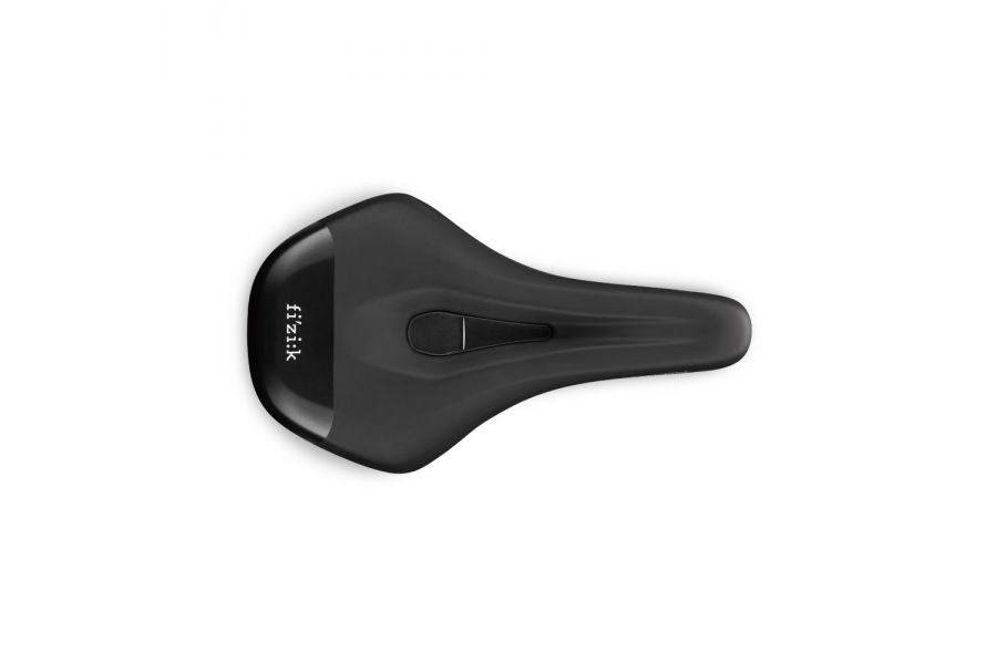 Fizik Terra Aidon X1 E-MTB saddle with carbon rails, showcasing its sleek design and ergonomic shape for stability and comfort.