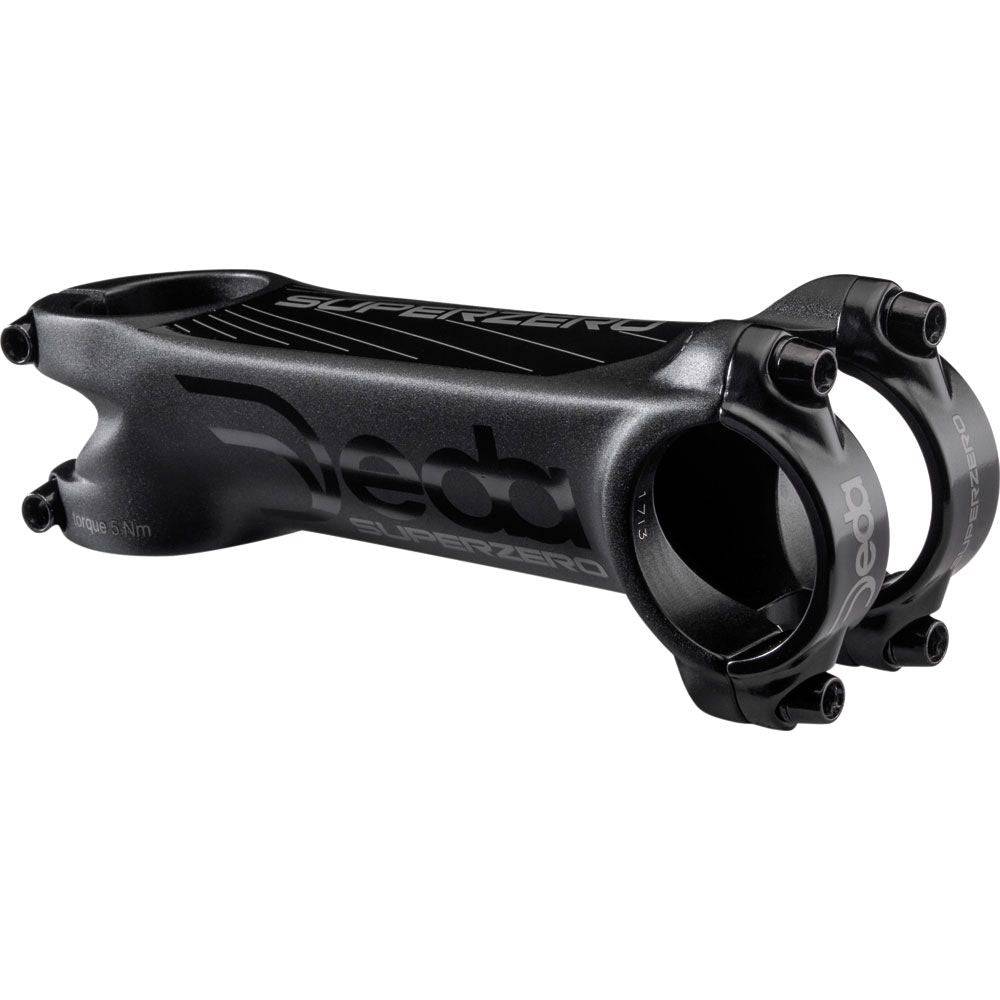 Deda Superzero Alloy Road Bike Stem with 31.7mm clamp and 82° angle, showing the sleek carbon fiber finish and branding.
