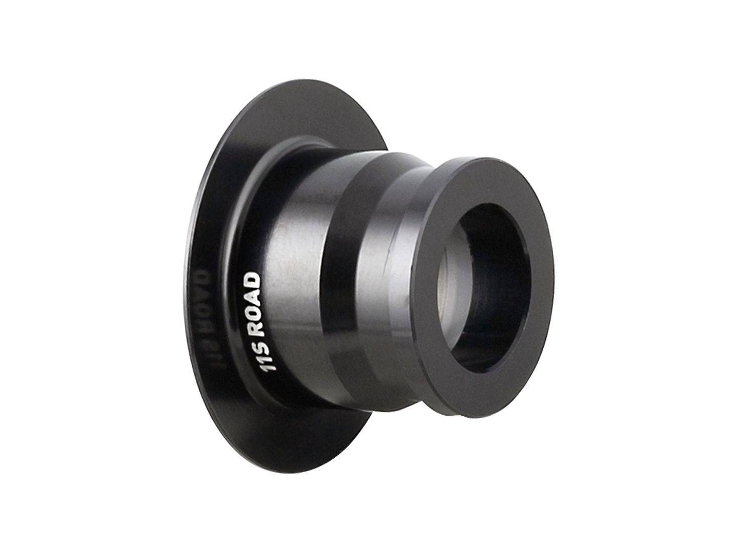 Black Bontrager Ratchet EXP Road 12mm Shimano drive side axle end cap for 142mm OLD bike wheel hub.