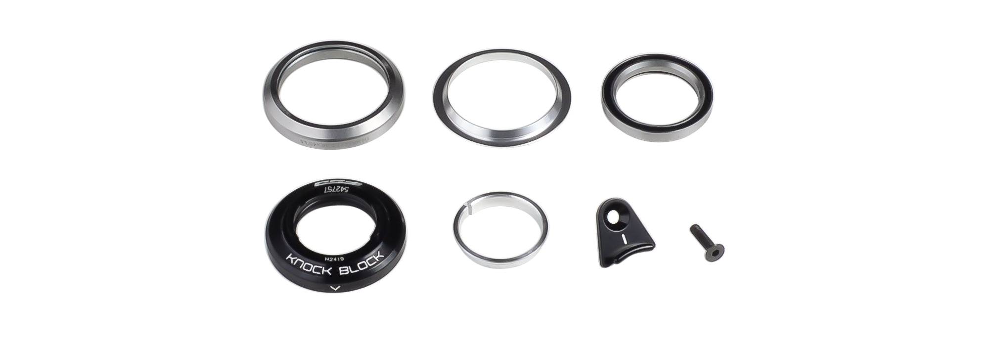 Trek KnockBlock 58-degree headset assembly in black with 28.6mm and 38.1mm compatibility, bike component for steering stability.