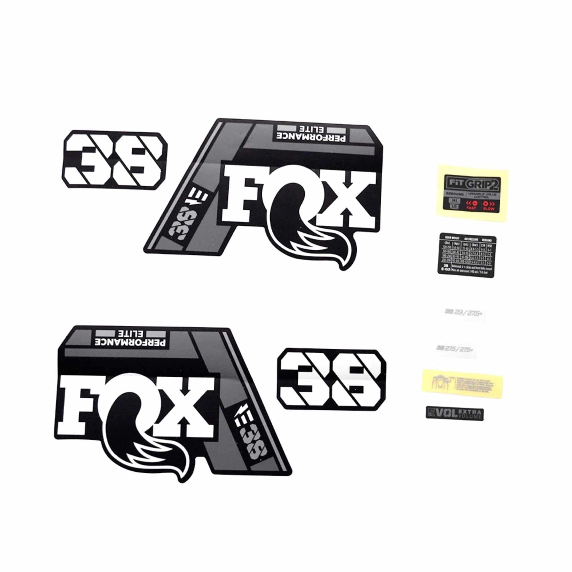 Fox Fork 38 Decal Kit: P-SE E-Bike+ Grey Logo Matte Black 2021 | Swinnerton Cycles
