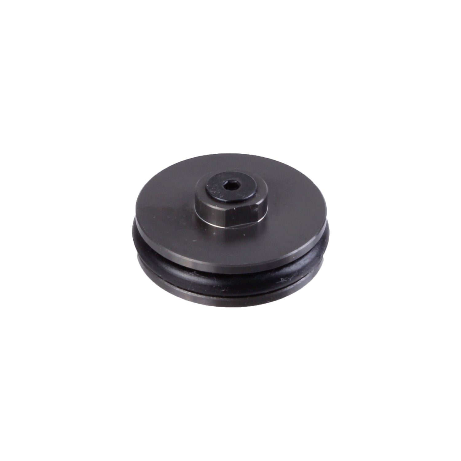 Fox Shock Float X IFP component with bleed hole for 2014 rear shocks, showing the internal floating piston and valve mechanism.