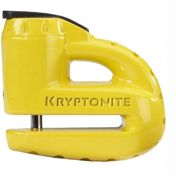 Kryptonite Keeper 5-S scooter disc lock in bright yellow with reminder cable, designed to secure scooters effectively.