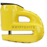 Kryptonite Keeper 5-S scooter disc lock in bright yellow with reminder cable, designed to secure scooters effectively.