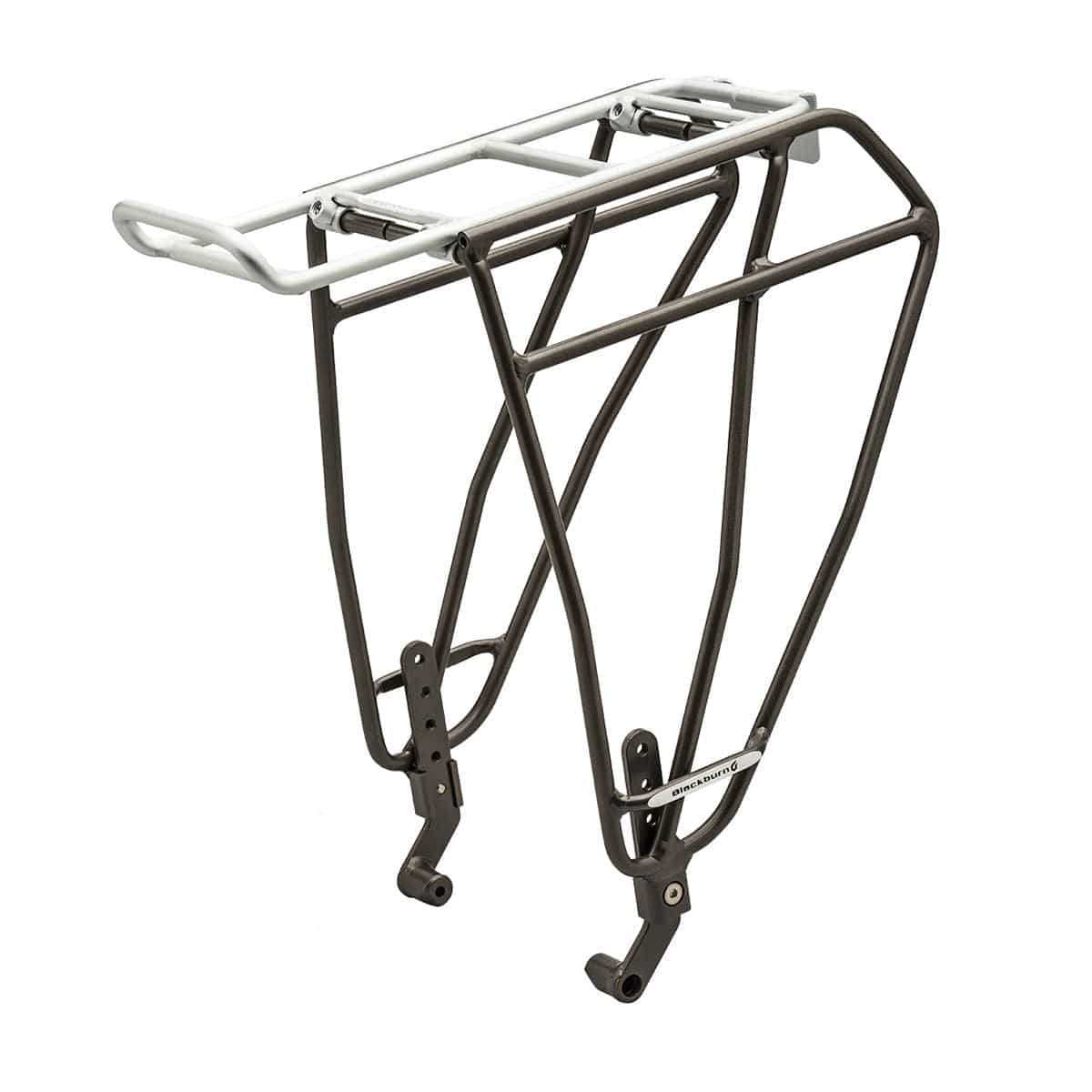 Blackburn Outpost Fat Bike Rack in black and silver mounted on a bike, durable gear carrier accessory for fat bikes.