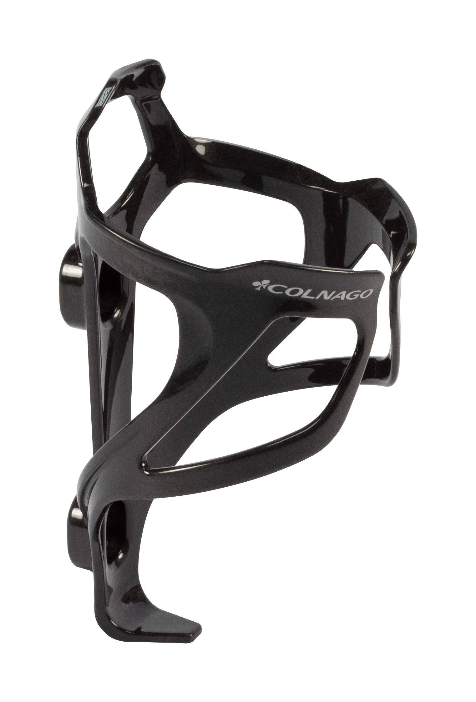 Colnago BC02 Carbon Bottle Cage in gloss black with silver logo, cycling accessory, lightweight and durable for bike hydration.