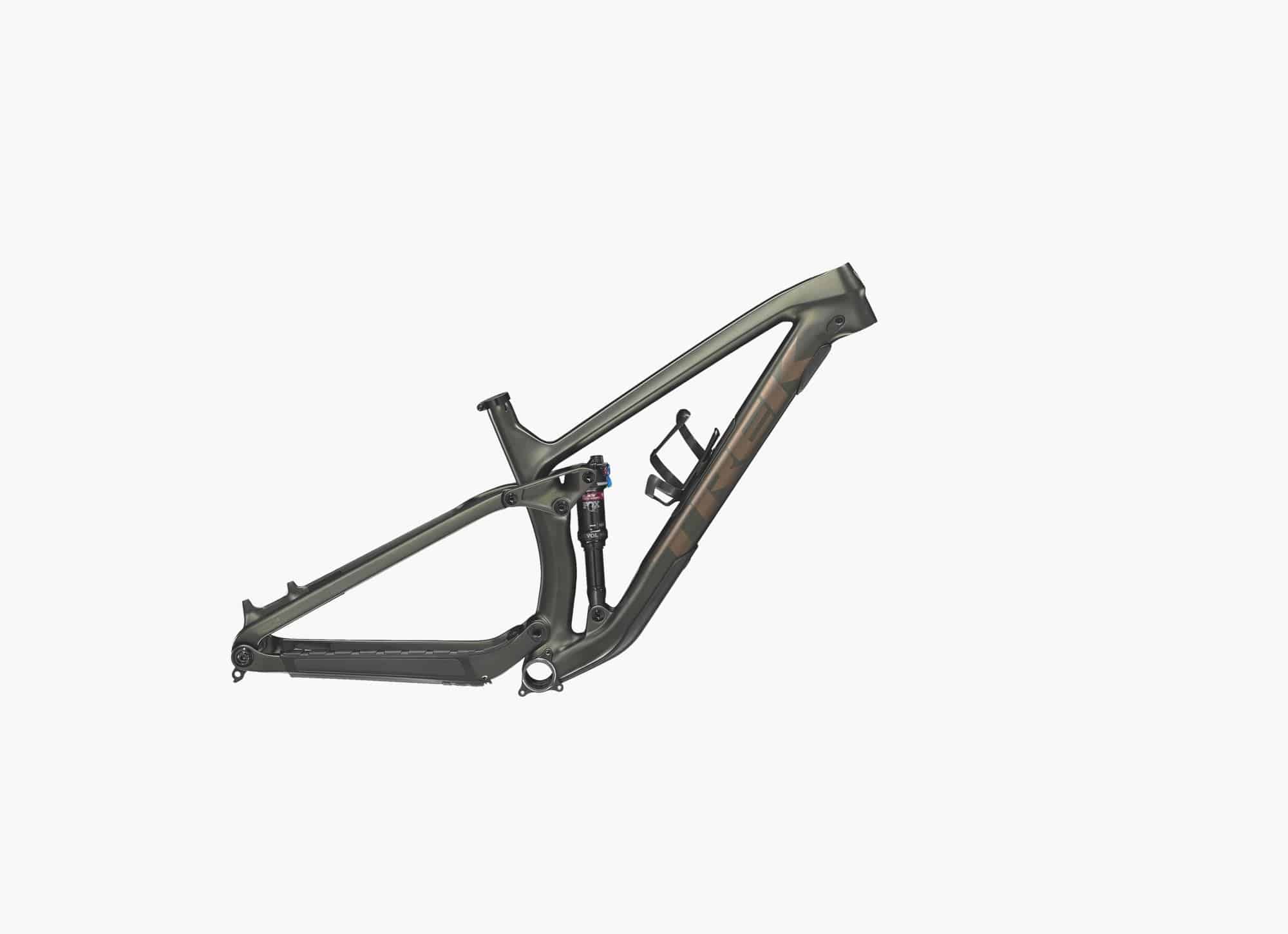 Trek Fuel Ex C MTB frameset with RE:aktiv suspension and internal storage, showcasing the bike frame and suspension details.