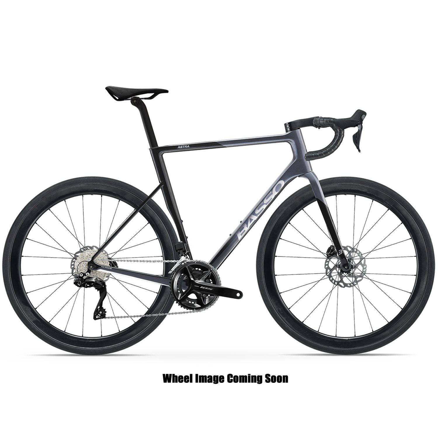 Basso Astra 105 Di2 road bike with Mavic Cosmic S wheels and hydraulic disc brakes, showing the sleek frame and components.