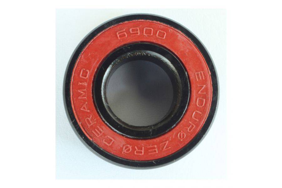 Enduro Bearings 6900 VV Zero ceramic bearing, 10x22x6mm, for bicycle hubs and bottom brackets, with polished metal components.