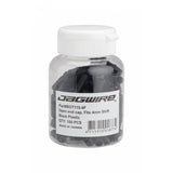 Black Jagwire 4mm shift cable open end caps for derailleur, shown in a 100-pack of plastic components.