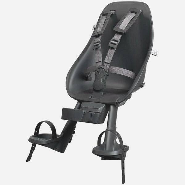 Urban Iki TA-KE front childseat mounted on a bike, weather-resistant and secure, designed for safe and comfortable child riding.