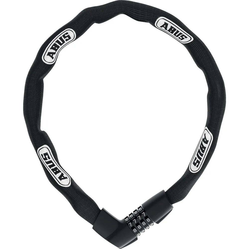 ABUS Tresor 1385/85 black chain lock with combination for bike security, showing the sturdy chain and lock mechanism.