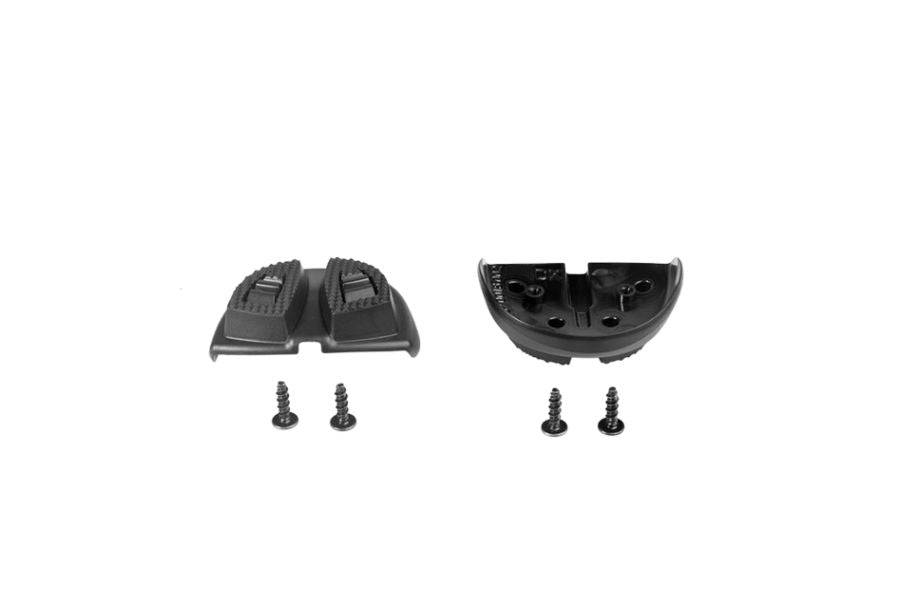 Pair of Fi'zi:k M3 Uomo MTB shoe heel skid plates, black replacement spares for cycling shoes, shown on a plain background.