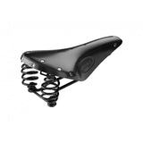 Brooks Flyer saddle with sprung suspension for comfortable mountain biking and long rides, showcasing its padded leather design and sturdy frame.