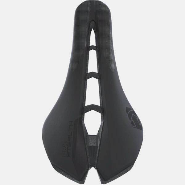 PRO Stealth Superlight Road Cycling Saddle with anatomic cut-out and carbon rails, designed for lightweight comfort and performance.