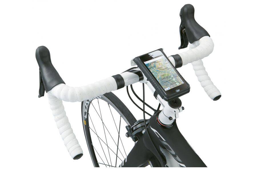Topeak Travel Drybag for iPhone 6+/6S+/7+/8+ with QuickClick™ bike mount, waterproof phone case with secure attachment.