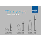 Schwalbe tubeless valve stems in 40mm, 60mm, and 100mm lengths for bike tubeless wheel systems.