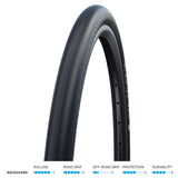 Schwalbe Kojak RaceGuard lightweight road bike tyre with puncture-resistant tread and sleek black design.