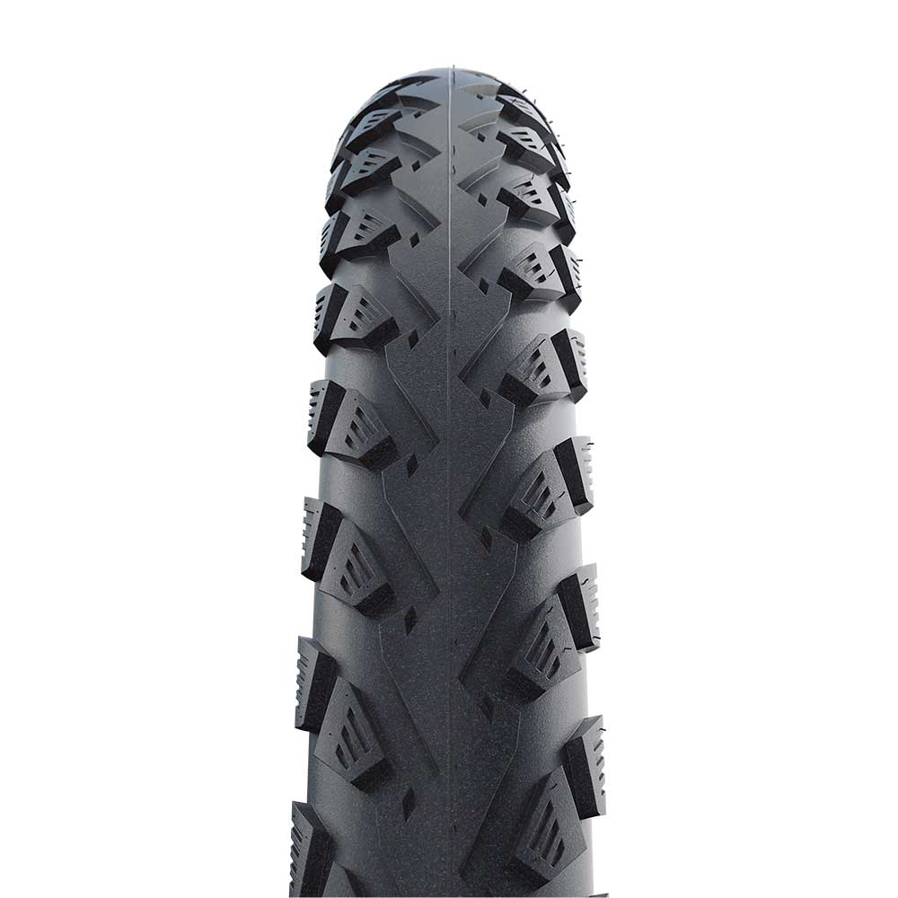 Schwalbe Land Cruiser K-Guard puncture-resistant hybrid MTB and road tire with rugged tread, suitable for versatile cycling terrains.