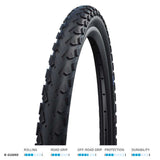 Schwalbe Land Cruiser K-Guard MTB and hybrid tire showing tread pattern and puncture-resistant sidewalls.