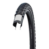 Schwalbe Land Cruiser Plus e-bike tire with PunctureGuard and reflective strip, showcasing its durable design and tread pattern.